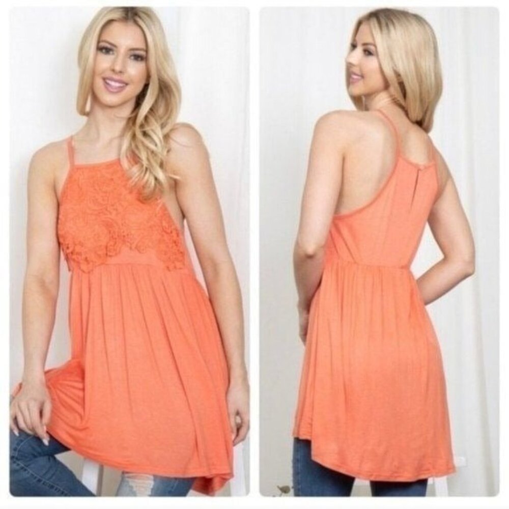 CORAL CROCHET CAMI TOP-NEW